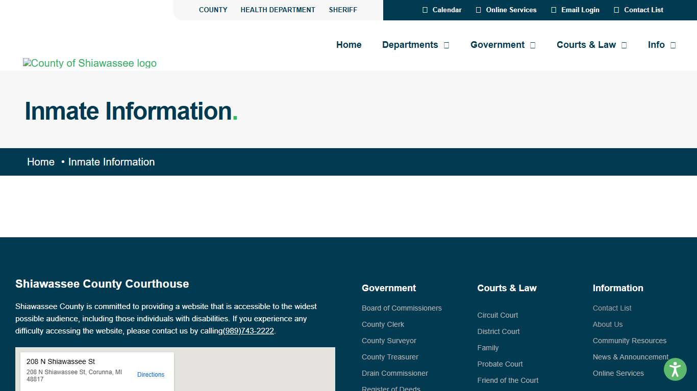 Inmate Information – Shiawassee County