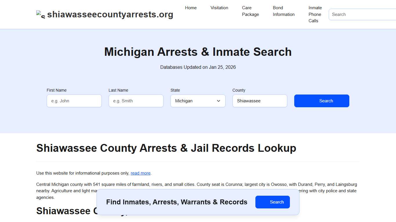 Shiawassee County, MI Arrests, Warrants, Police Records Search